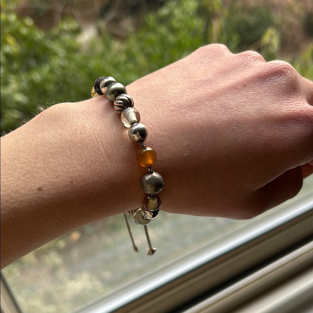 David Yurman Silver Bracelet with Elegant Bead Accents